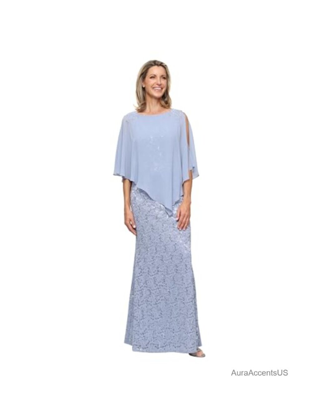 Sequin Lace Formal Capelet Dress Mother of Bride Gown